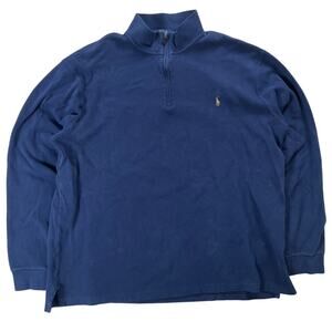 Polo Ralph Lauren Sweater Men's 2XLT Blue Estate Rib Mock Neck Pony Quarter Zip
